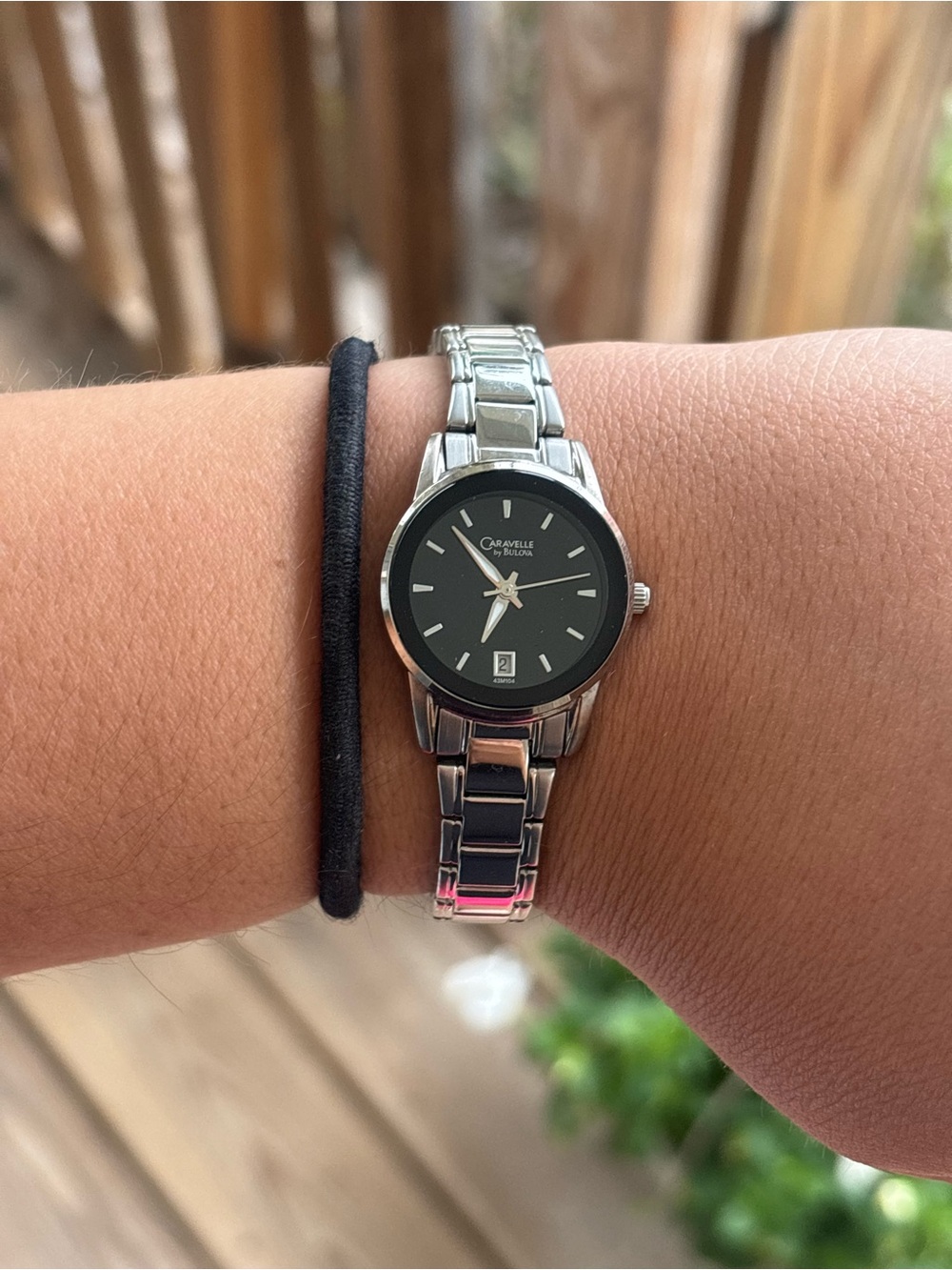 Silver tone Caravelle Bulova beautiful Stainless Steel Black Dial Watch